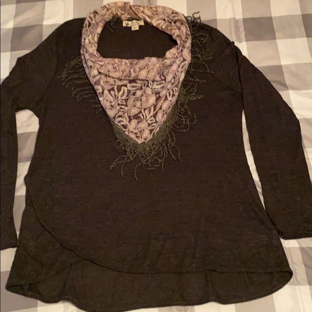 Unity World Wear tunic top forest green and tan